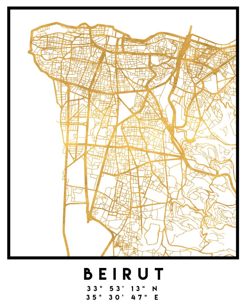 Beirut Golden City Map by Emiliano Deificus — canvas wall art