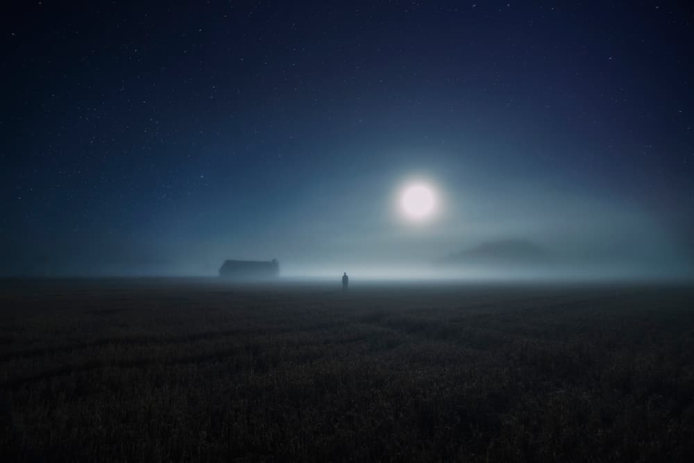 Lone Figure Foggy Night by Mika Suutari — canvas wall art
