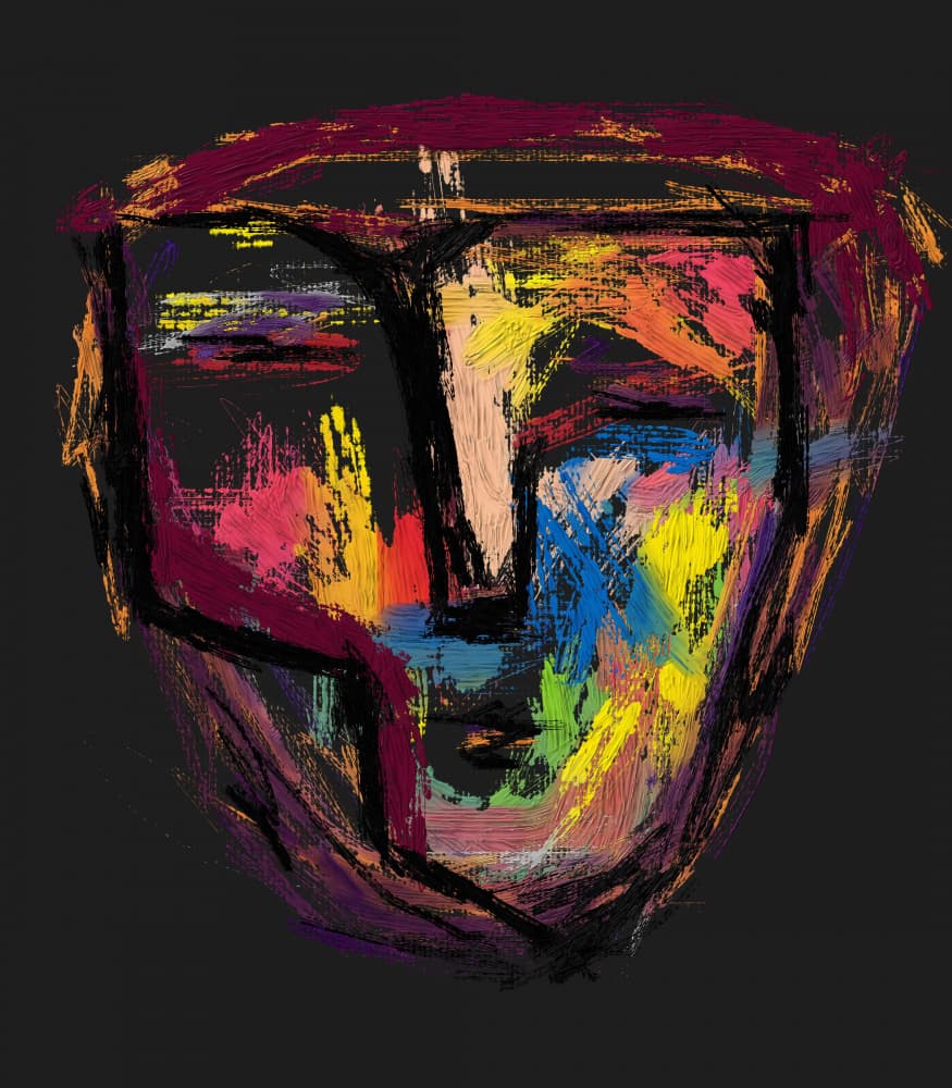 Colorful Abstract Face by Lembayung senja studio [Vintage Poster] — canvas wall art