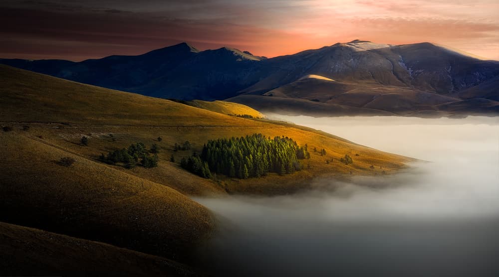 Misty Mountain Sunrise by Fabrizio Massetti — canvas wall art