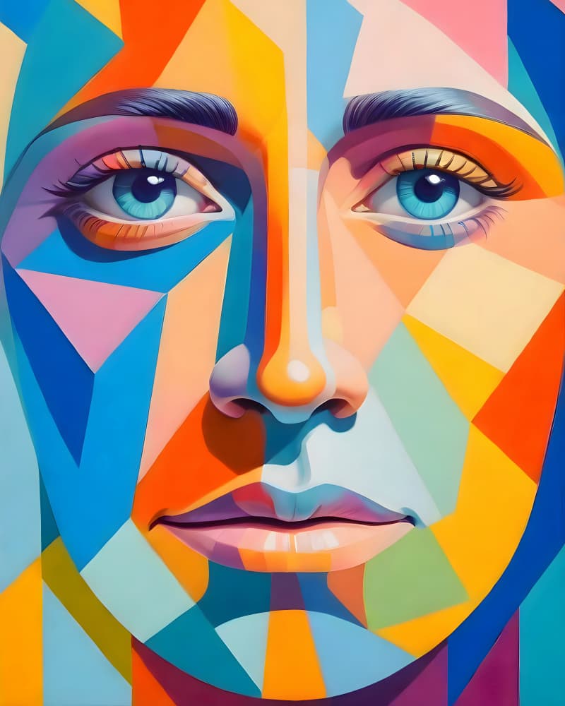 Vibrant Geometric Portrait by Uma Gokhale — canvas wall art