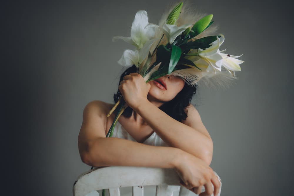 Mysterious Woman With Lilies by h112o1 — canvas wall art