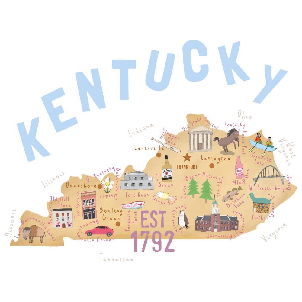 Kentucky Illustrated Map by Carla Daly — canvas wall art