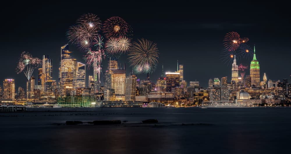 Vibrant City Fireworks Skyline by Wei (David) Dai — canvas wall art