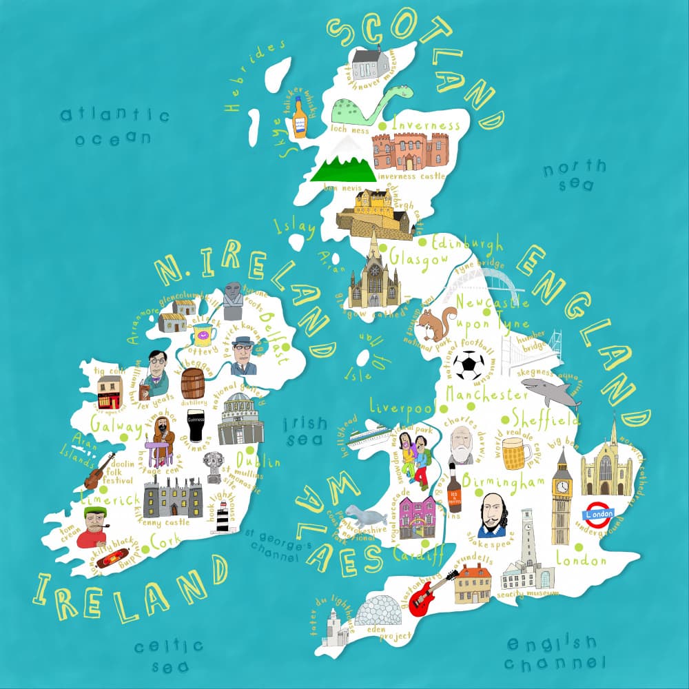 Whimsical British Isles Map by Carla Daly — canvas wall art
