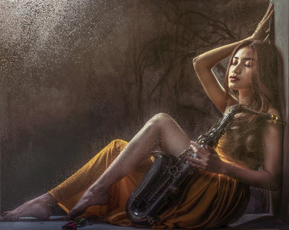Pensive Woman Saxophone by Fira Mikael — canvas wall art