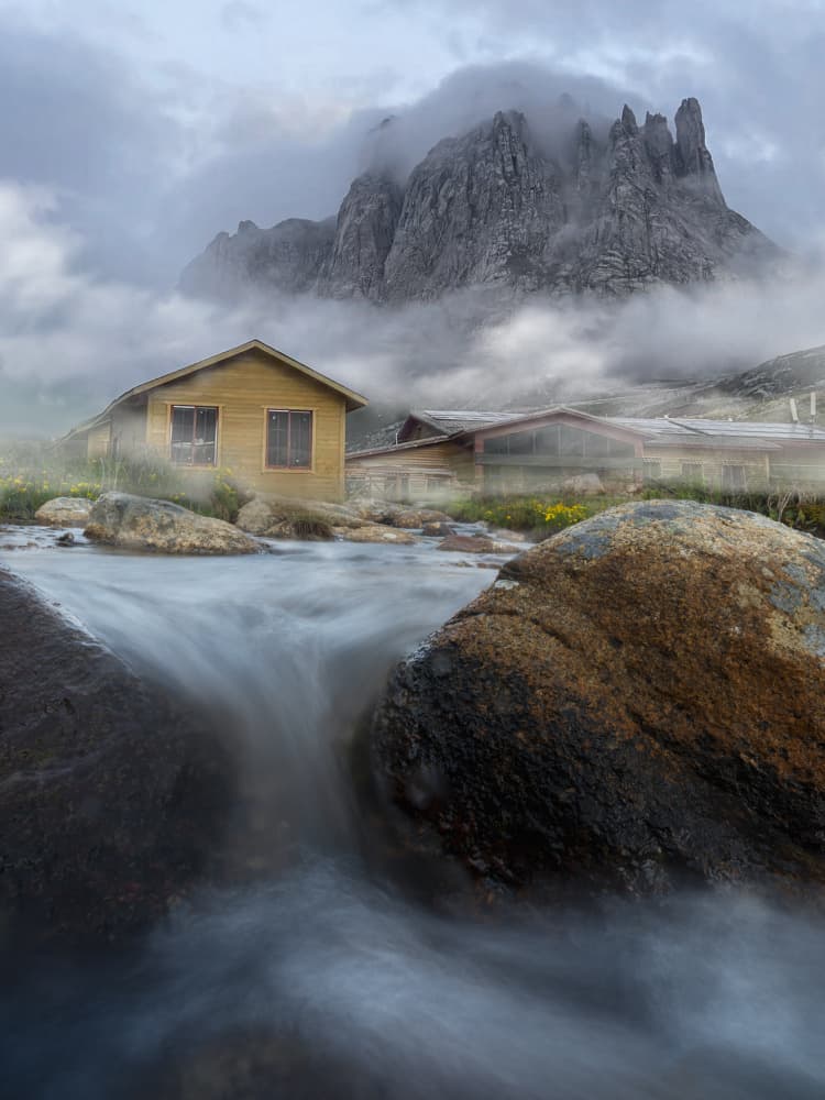 Misty Mountain Cabin Stream by Cai ning — canvas wall art