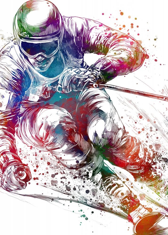 Vibrant Skier Watercolor by Justyna Jaszke — canvas wall art