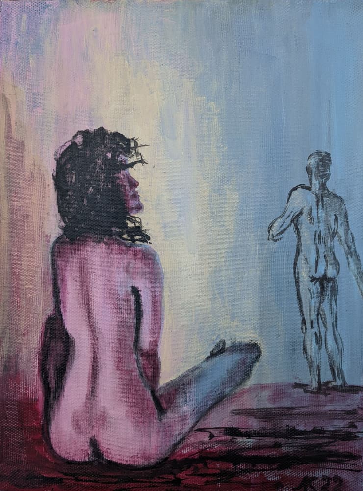 Contemplative Nude Figures by Lena Kolambet — canvas wall art