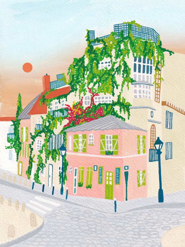 Charming Pink House Street by zarish chaudhry — canvas wall art