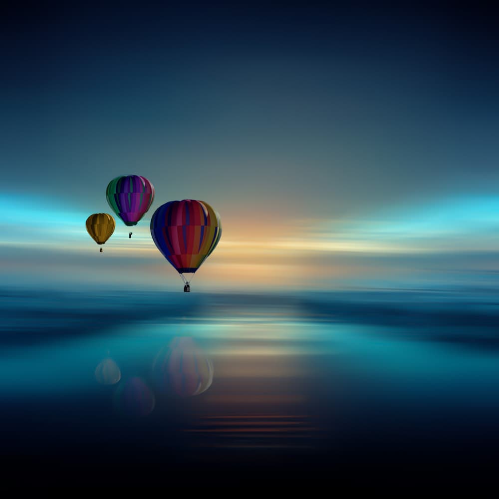 Colorful Balloons Sunset by Barbara Zielinska — canvas wall art