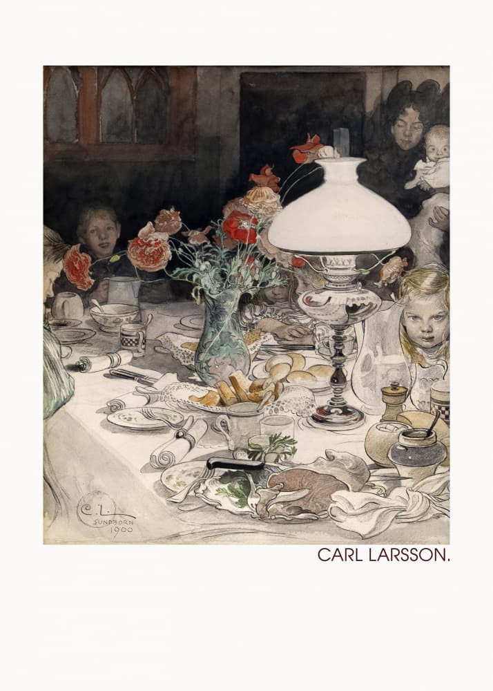 Around the Evening Lamp (1900) by Carl Larsson — canvas wall art
