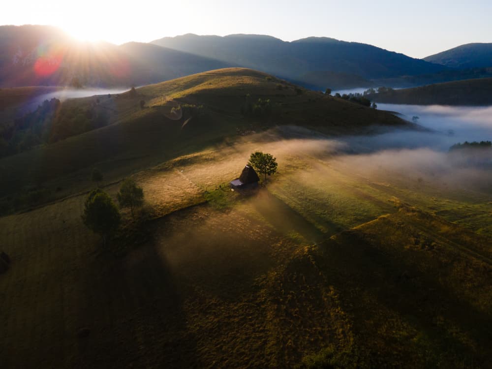 Golden Hour Hillside Cabin by Ovidiu Satmari — canvas wall art