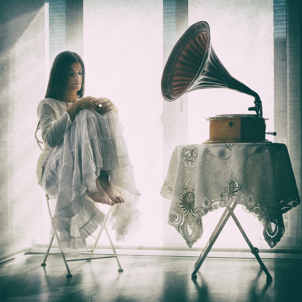 Dreamy Woman Vintage Music by Roswitha Schleicher-Schwarz — canvas wall art