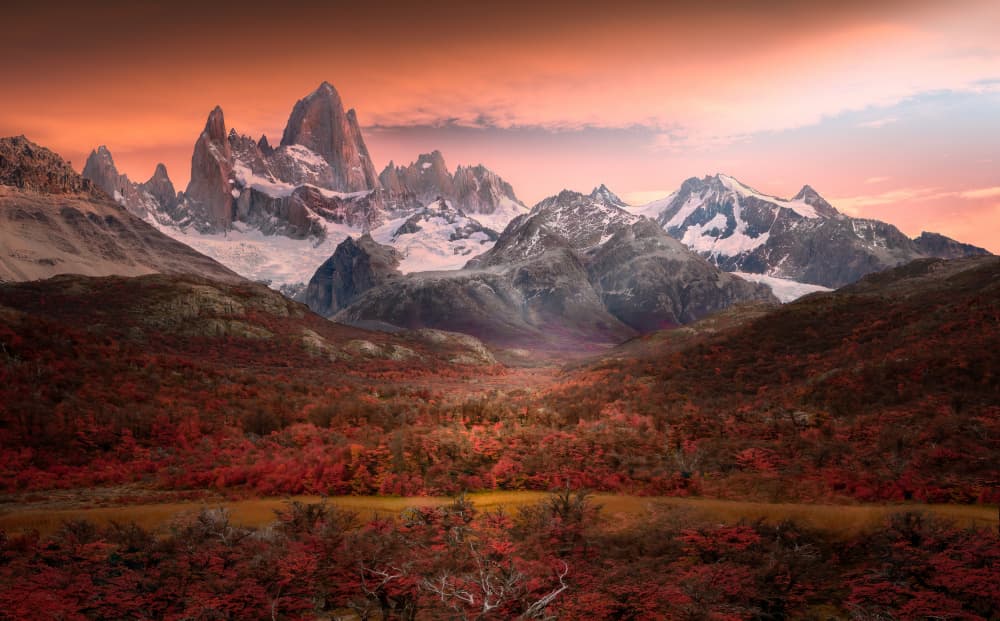 Patagonia Peaks Autumn Glow by Gu and Hongchao — canvas wall art