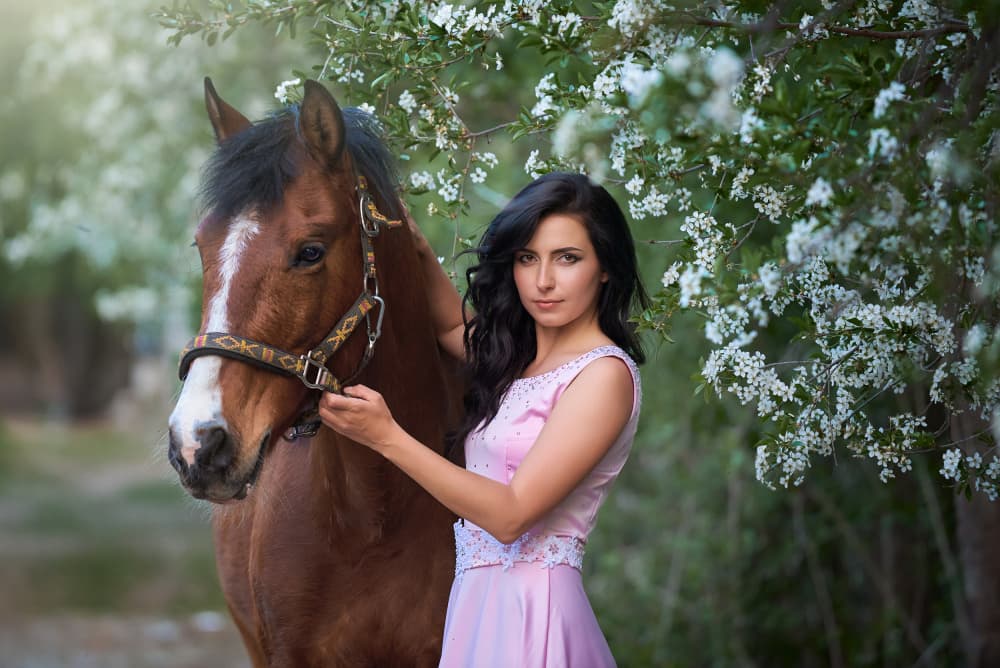 Woman and Horse in Spring by Andrii Kazun — canvas wall art