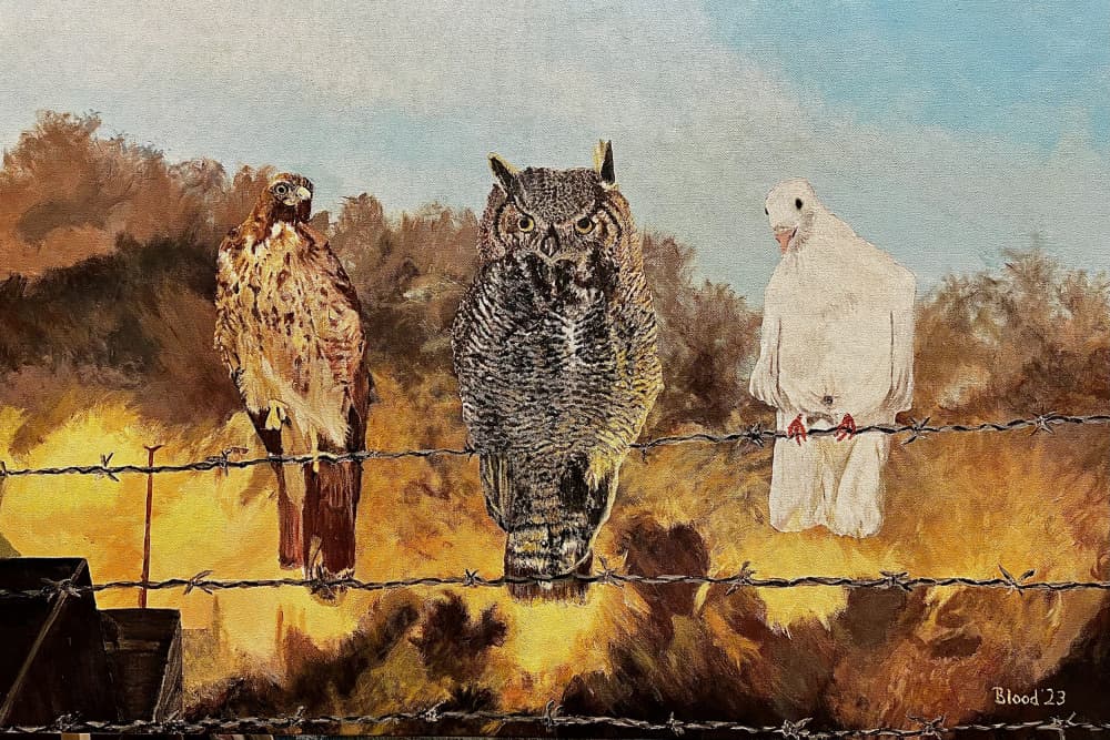 Three Birds Barbed Wire by Tom Blood — canvas wall art
