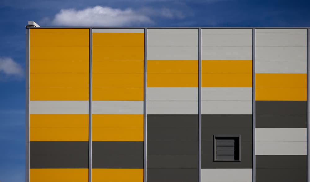 Modern Yellow Gray Facade by Peter Schade — canvas wall art