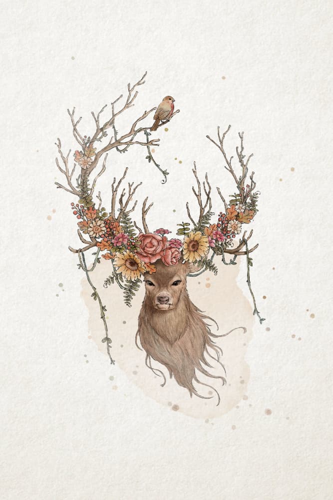 Bohemian Floral Deer by Xuan Thai — canvas wall art