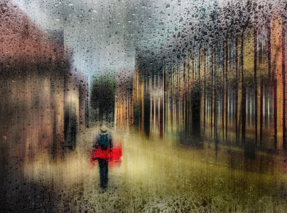 Red Coat Rainy Path by Hans Günther — canvas wall art