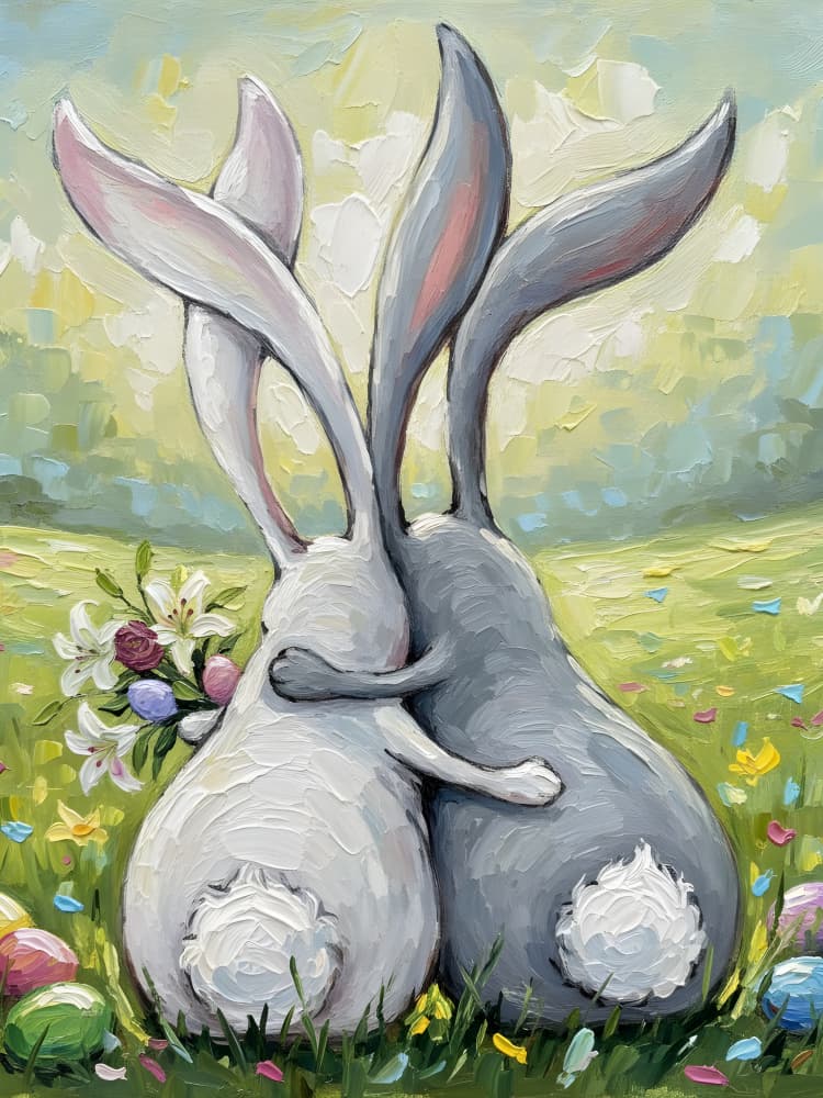 Sweet Rabbit Embrace by HUGO — canvas wall art