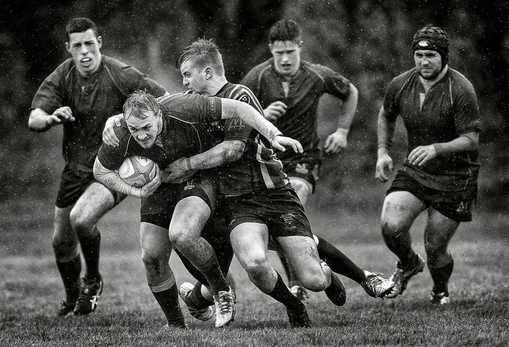 Intense Rugby Match by Hugh Wilkinson — canvas wall art