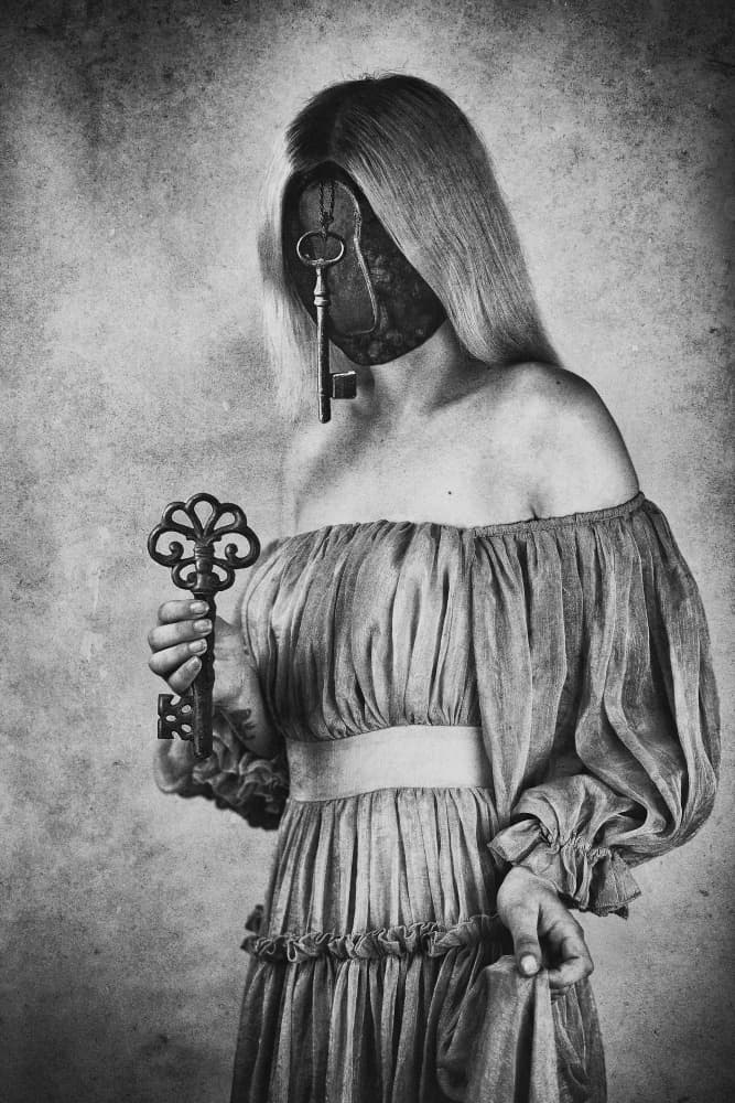 Mysterious Woman with Keys by Sandra Ulfig ARPS — canvas wall art