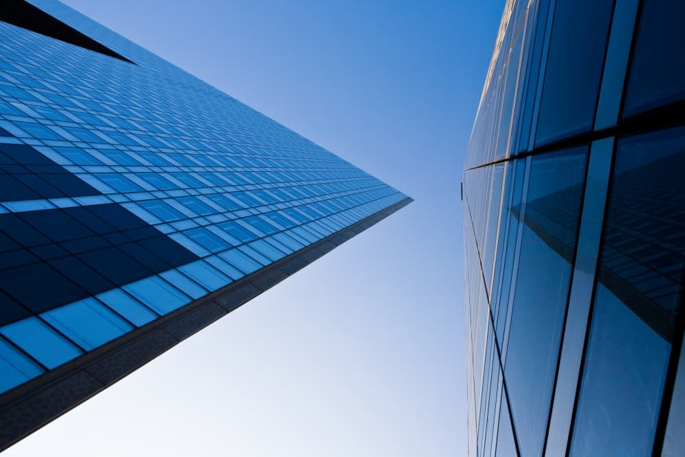 Soaring Blue Buildings by Guillaume Legraverend — canvas wall art