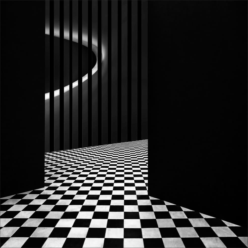 Striking Checkerboard Hallway by Gilbert Claes — canvas wall art