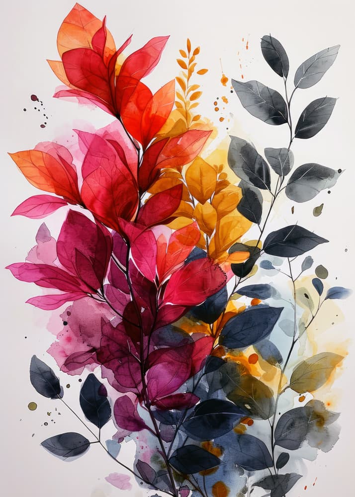 Vibrant Watercolor Leaves by Justyna Jaszke — canvas wall art