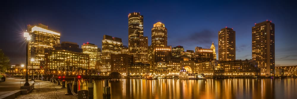 Boston Night Skyline by Melanie Viola — canvas wall art