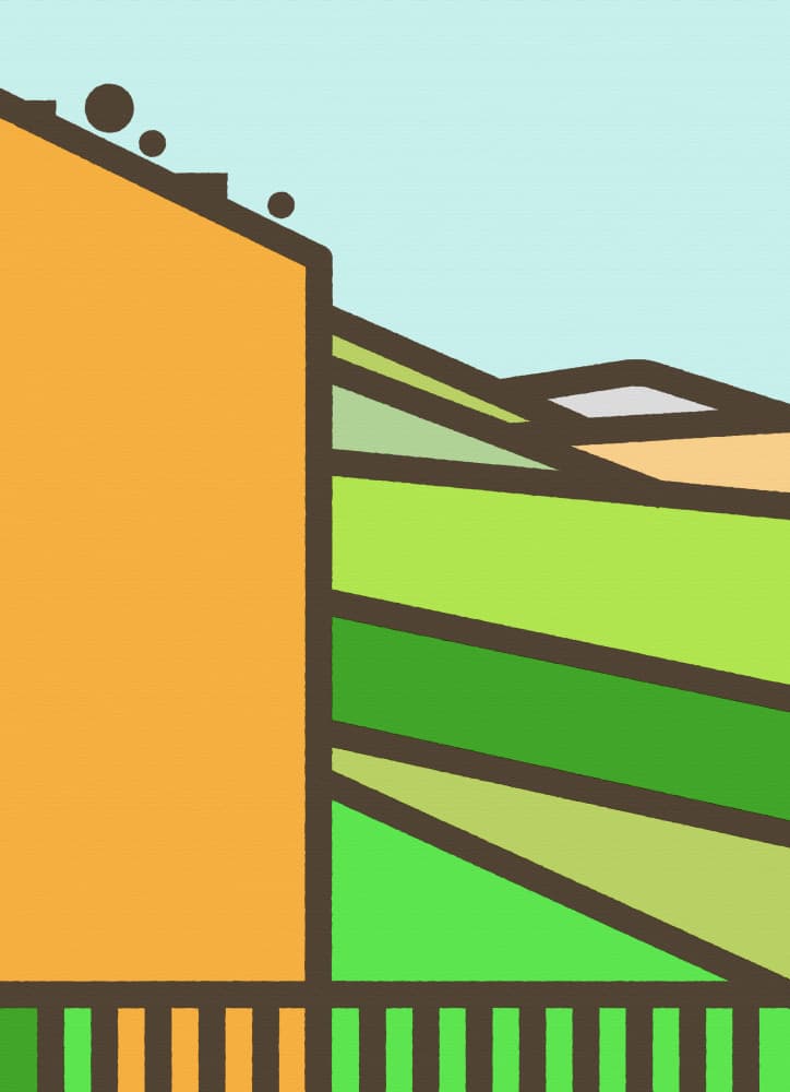 Orange Cliff Green Fields by Rafa Mateo — canvas wall art