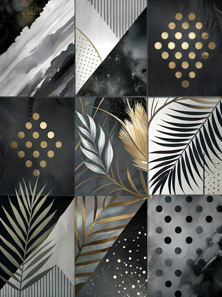 Gold Black Tropical Patterns by Miguel Bruzual — canvas wall art