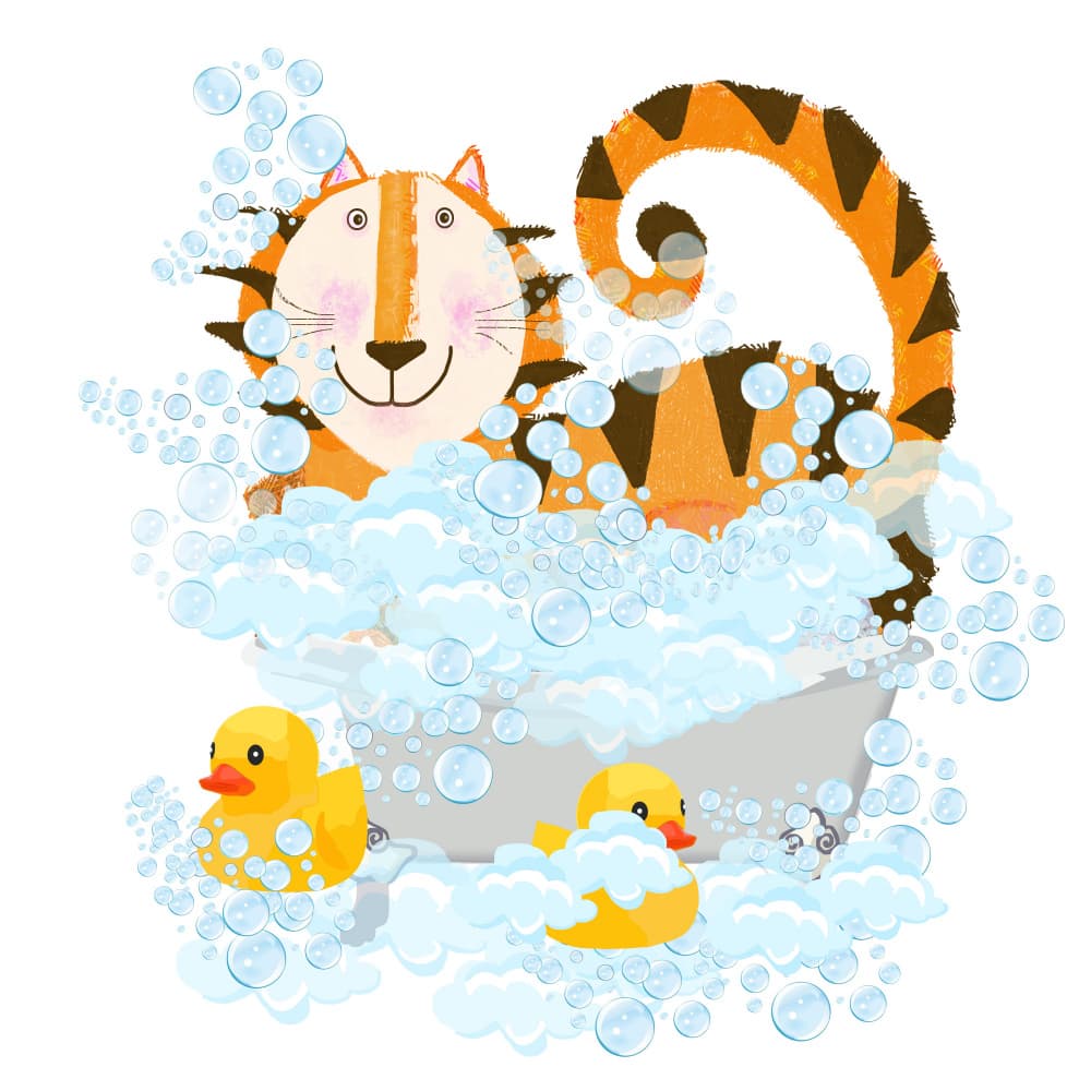 Happy Tiger Bath Time by Lynnda Rakos — canvas wall art