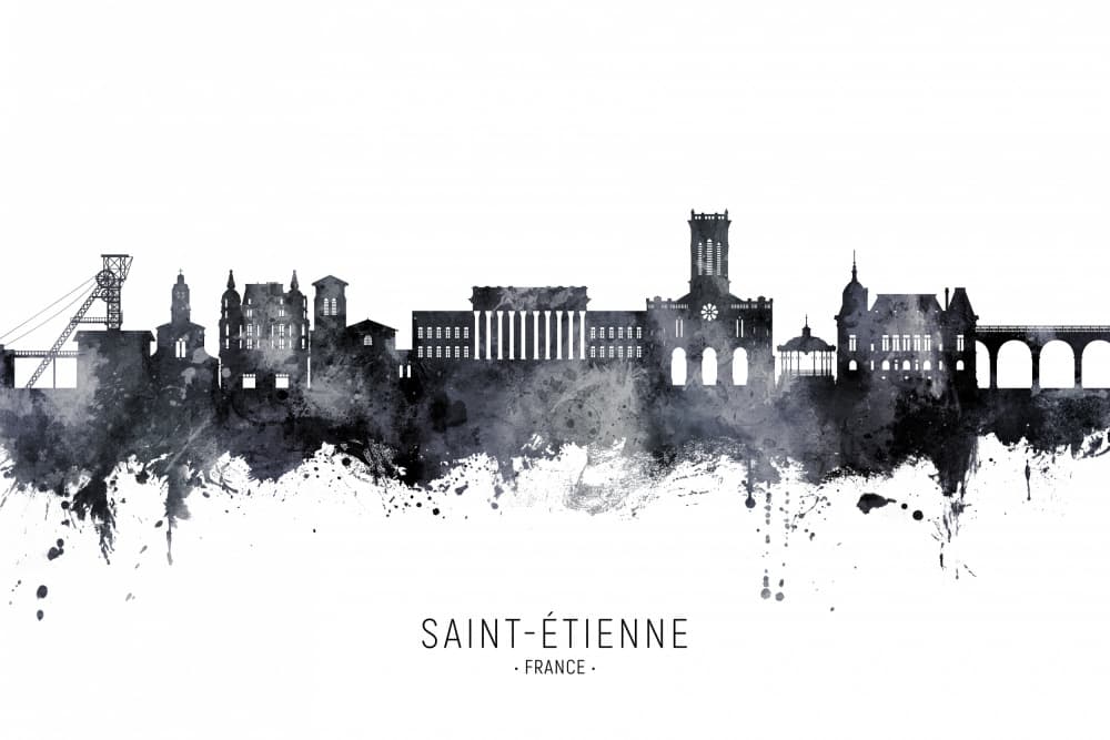 Saint-Étienne Skyline Watercolor by Michael Tompsett — canvas wall art