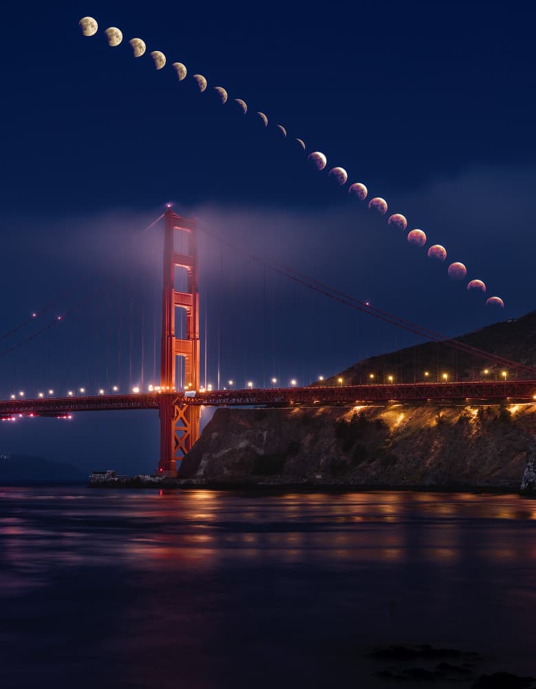 Golden Gate Lunar Eclipse by Chengming — canvas wall art