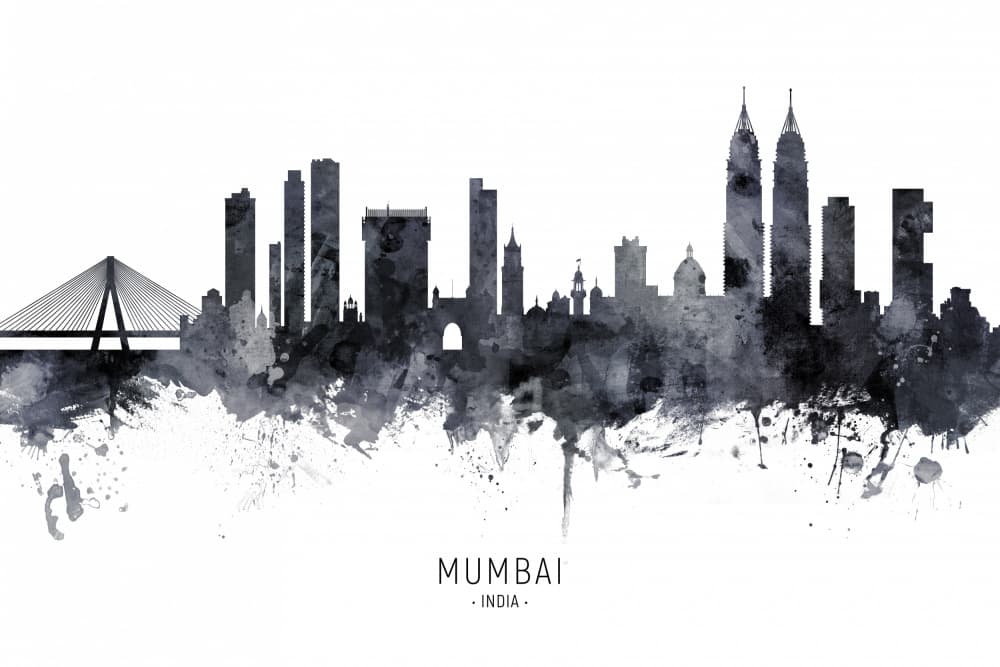 Watercolor Mumbai Skyline by Michael Tompsett — canvas wall art