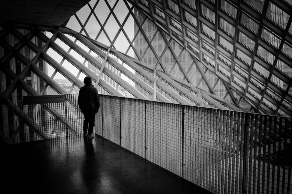Solitary Figure Modern Architecture by Michel Groleau — canvas wall art
