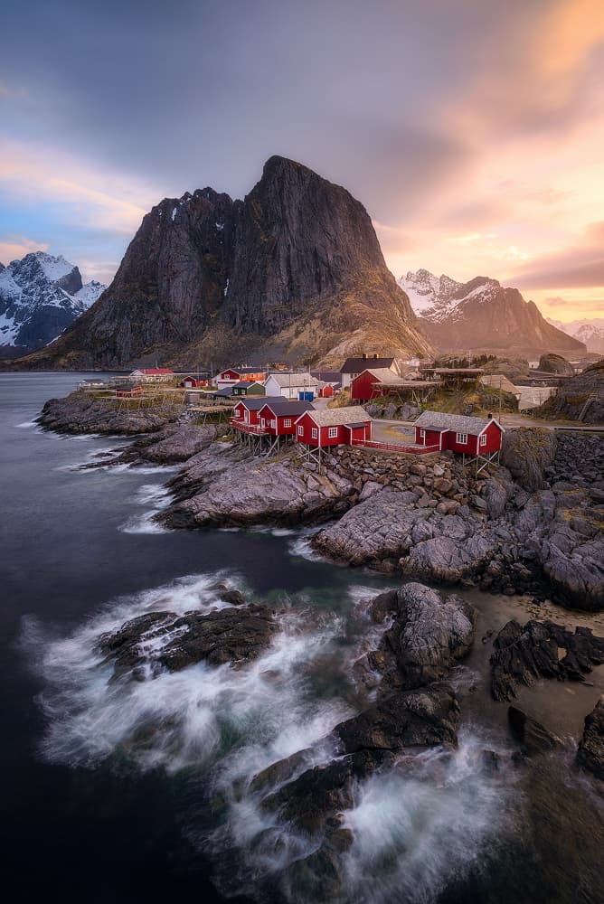Norwegian Fishing Village Sunset by Daniel Gastager — canvas wall art
