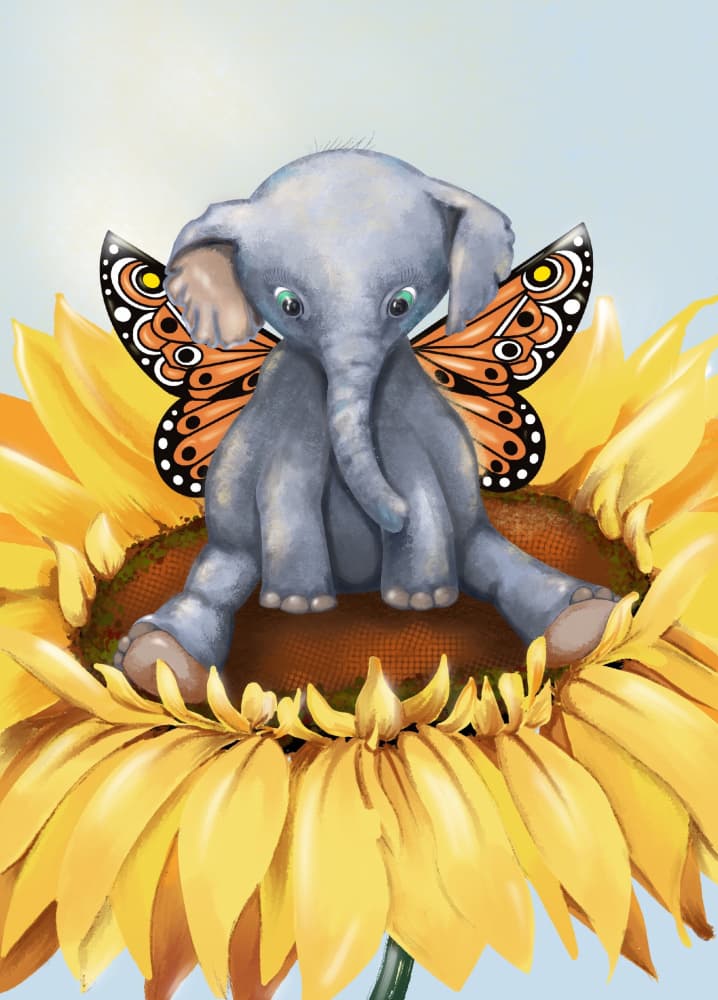 Whimsical Baby Elephant Bloom by Anda Bieza — canvas wall art
