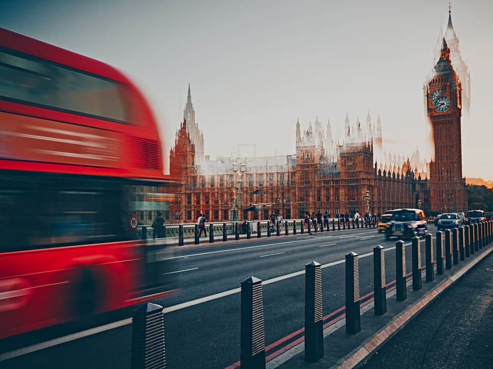 London Bus Golden Hour by Stuart Williams — canvas wall art