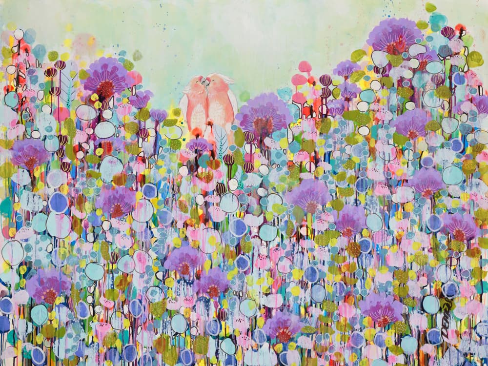 Lovebirds in Bloom by Sylvie Demers — canvas wall art