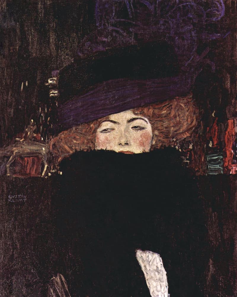 Dame Mit Hut Und Federboa (1909) by Gustav Klimt — canvas wall art