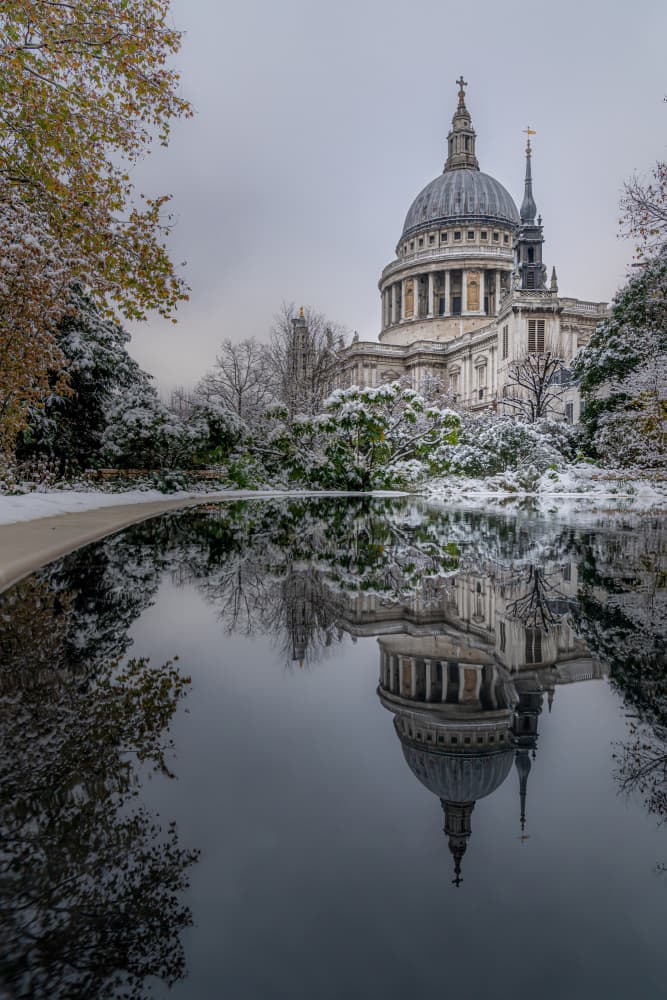 St Paul's Winter Reflection by Marian V Munteanu — canvas wall art