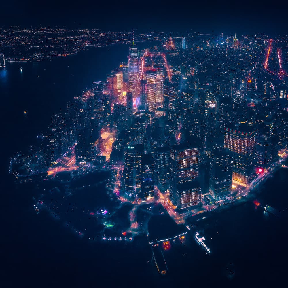 Vibrant City Night Lights by Javier de la Torre — canvas wall art