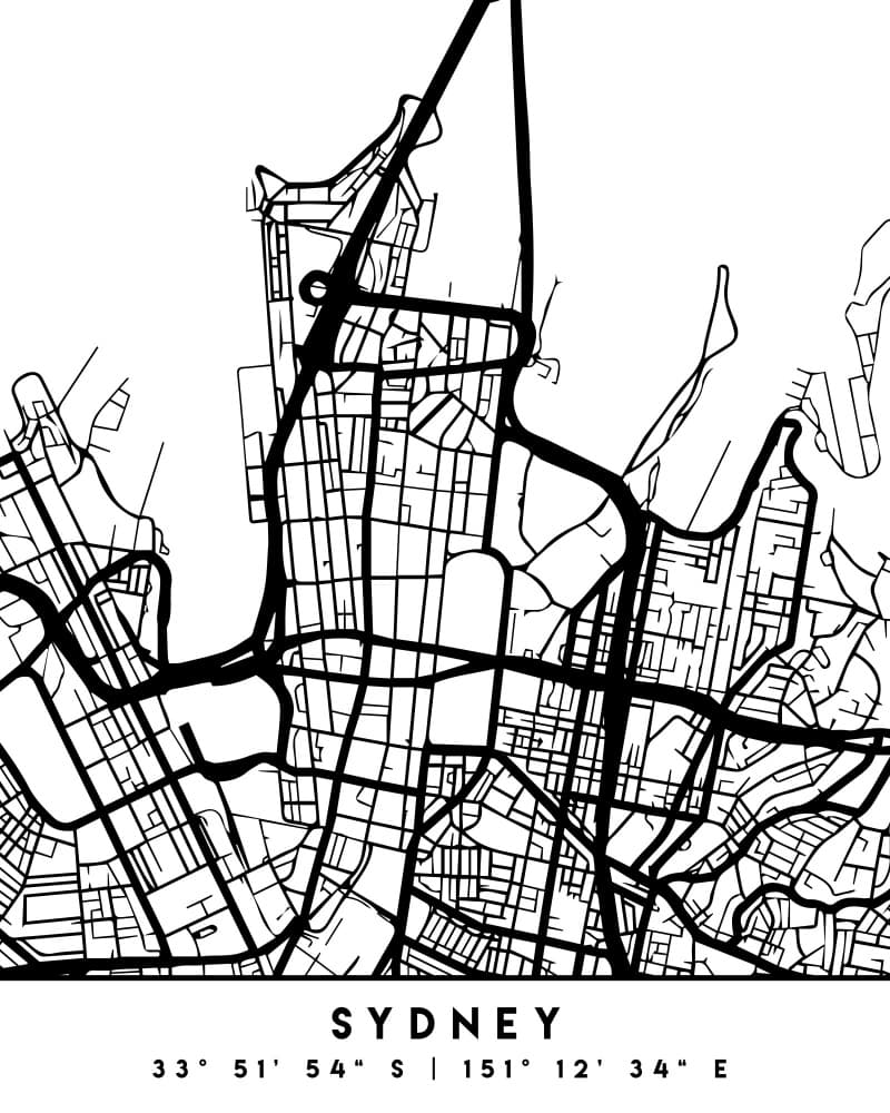 Minimalist Sydney Map by Emiliano Deificus — canvas wall art