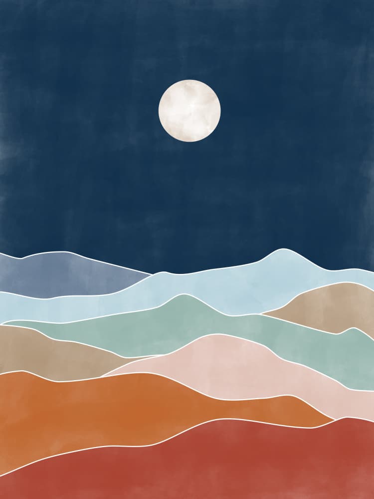 Layered Moonlit Mountains by Elena Ristova — canvas wall art