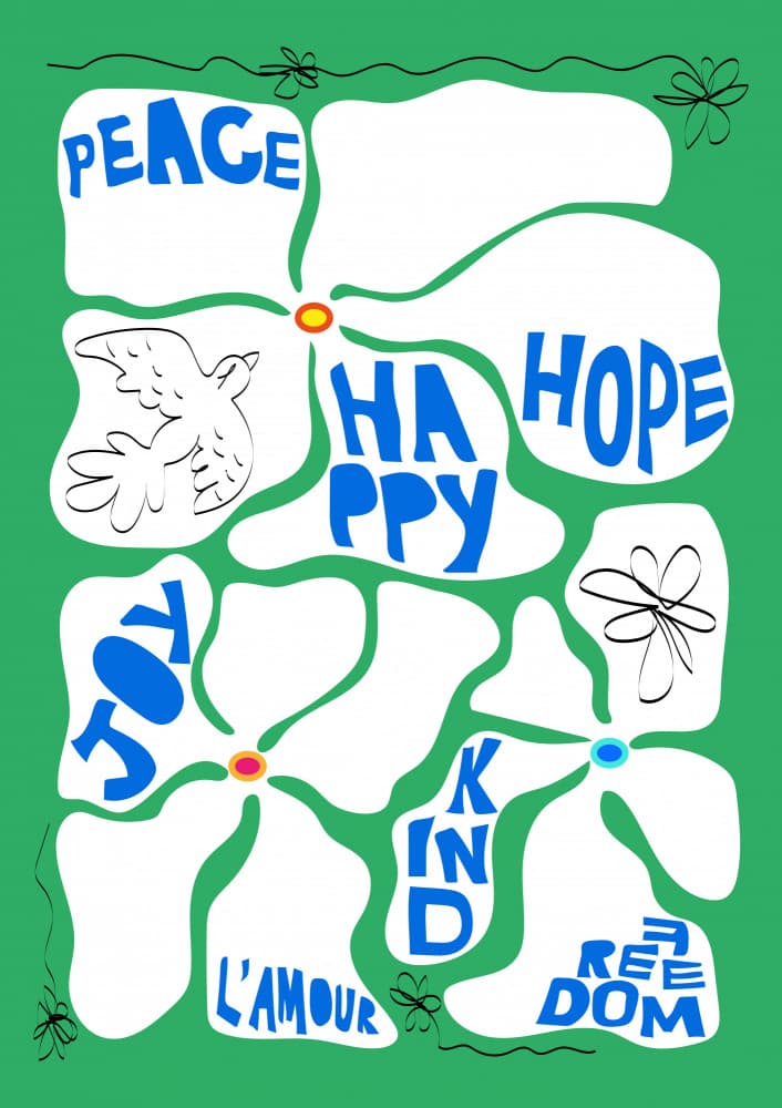Peace Love Happiness Flowers by Frances Collett — canvas wall art