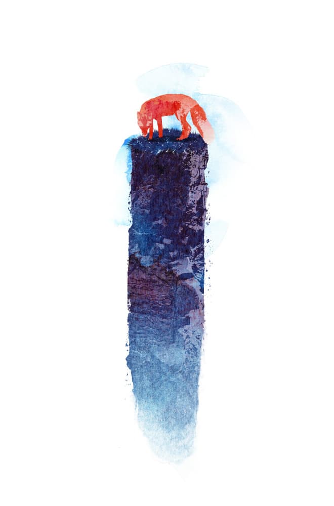 Red Fox Blue Abstraction by Robert Farkas — canvas wall art