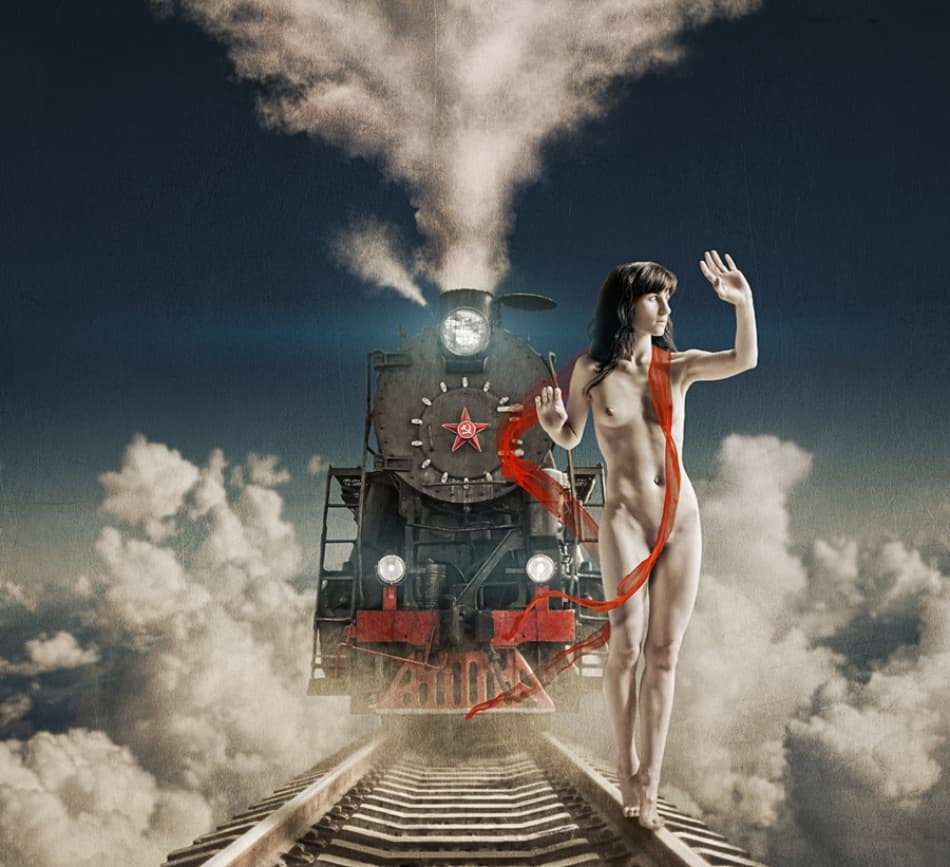 Nude Woman Train Journey by Dmitry Frizel — canvas wall art